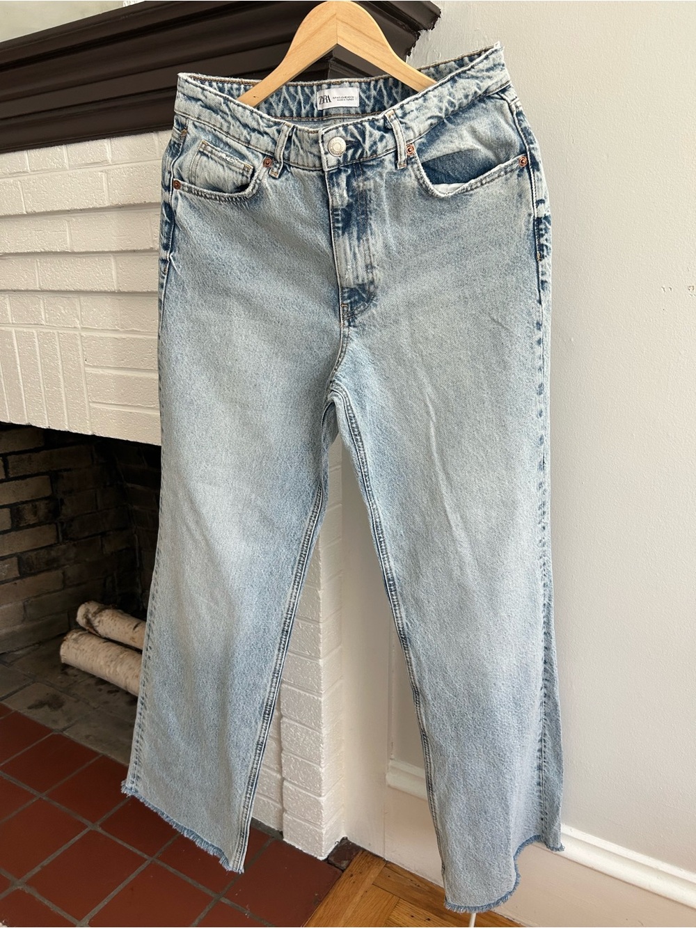 Zara Light Blue High-Rise Straight Jeans